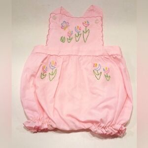Vintage Infant Girls Romper Size 9 Months Cradle Togs Pink Spring Tulips